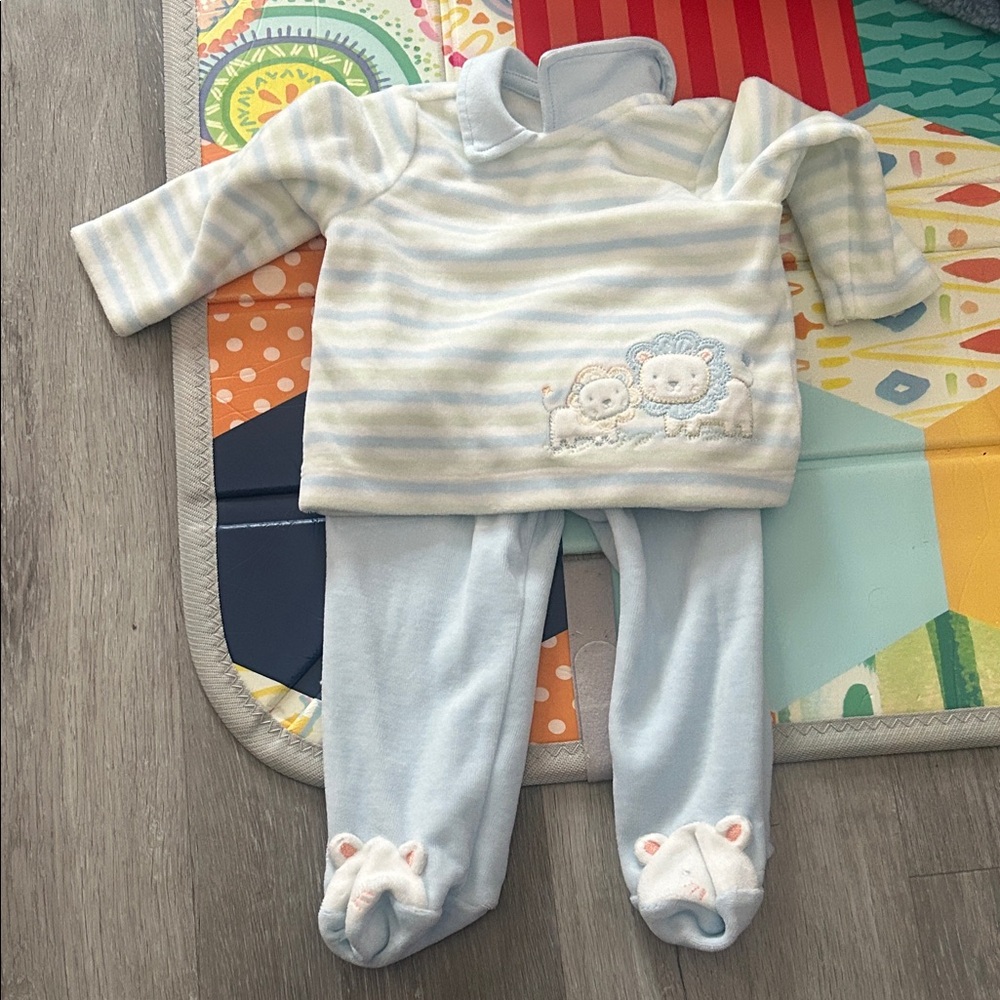 Blue Striped Baby Two-Piece with Lion Appliqué